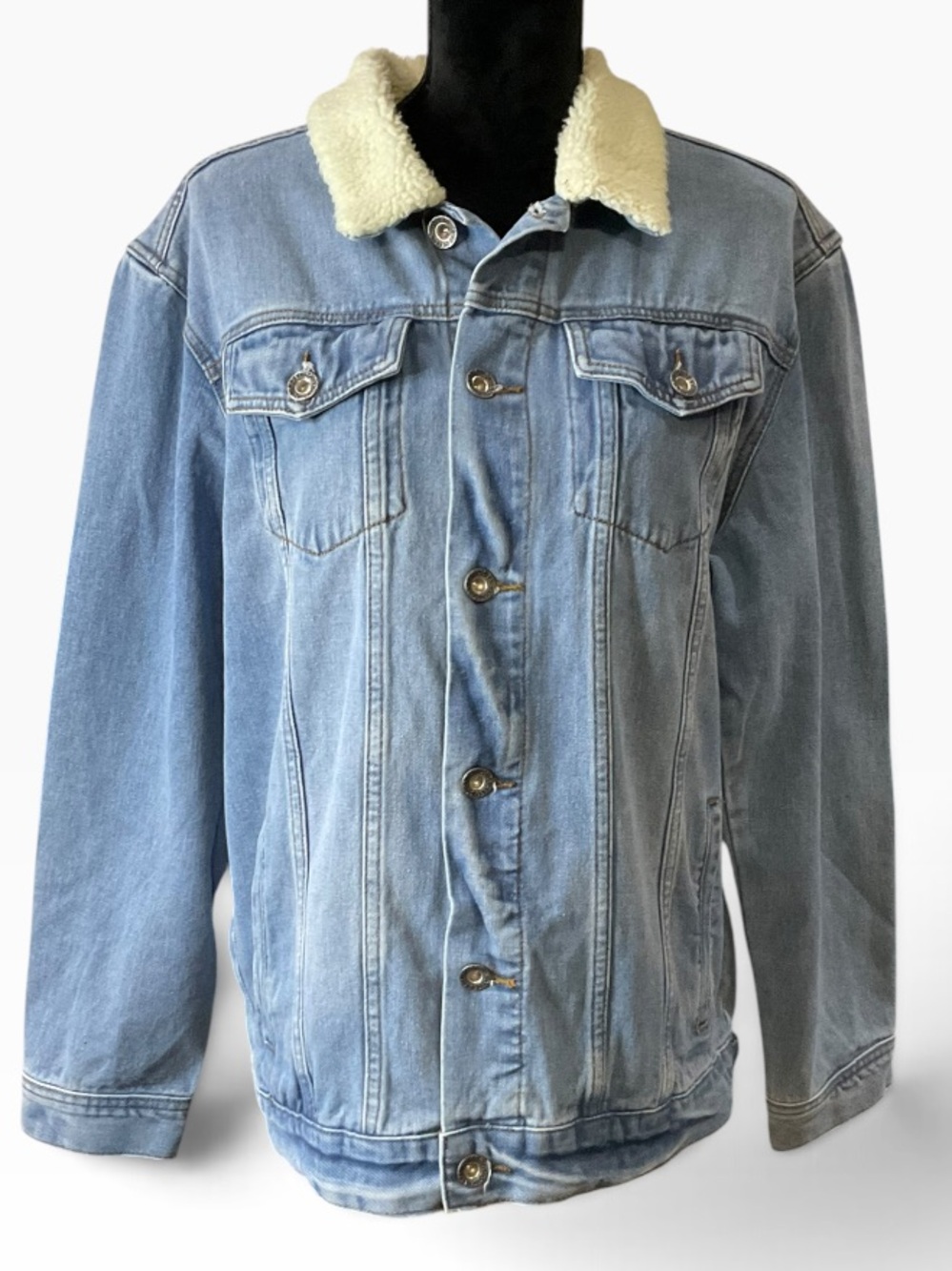Axel Trucker Light Wash Denim Jacket with Cream Sherpa Collar